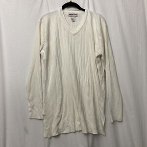 Hampshire Studios Ivory Ribbed (Multi-Width) Long Sleeve V-Neck Sweater - SZ XL